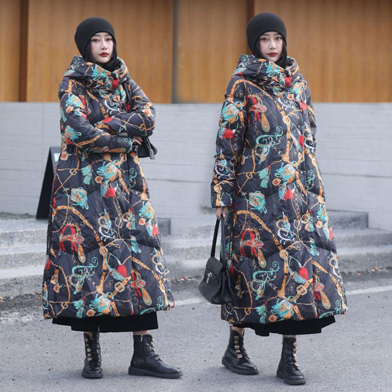 Autumn And Winter National Style Printing  Long Coat