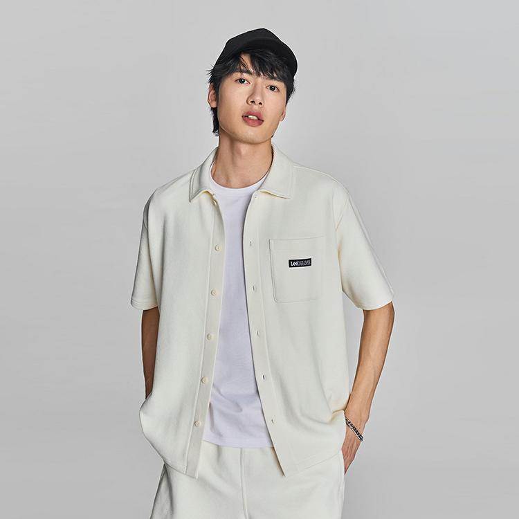 Comfortable Logo Woven Label Short Sleeve Casual Shirt Men shirts Off-White LMT008131204443A05173