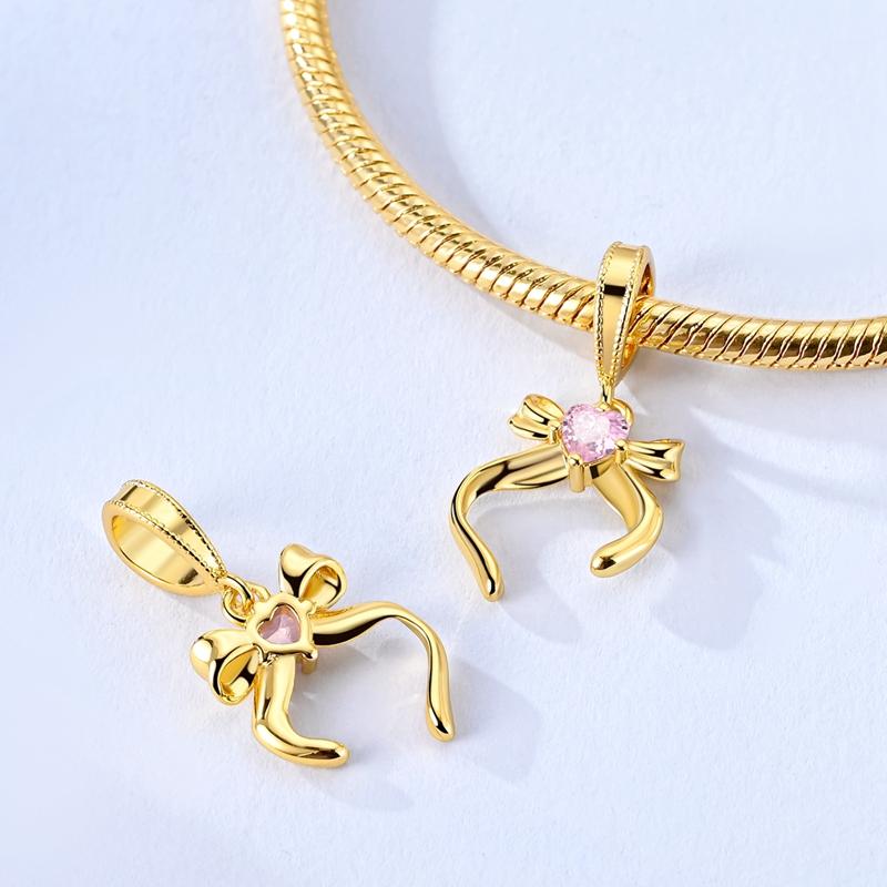 Romantic Bow Pendant Copper Golden Bow Charm Good Sisters Pendant Fit For The Brand'S Diy Bracelet Women Jewelry Gifts