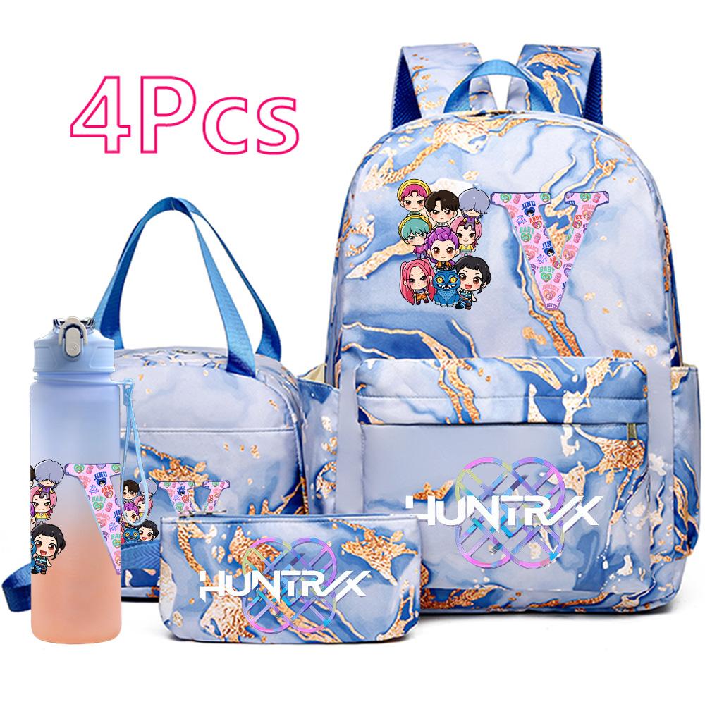 4Pcs/set K-Pop Printed Backpack Handbag Pencil Case 750Ml Water Bottler for Teenager Boy Girl Schoolbag Student Kid Gift Large Capacity Bookbag