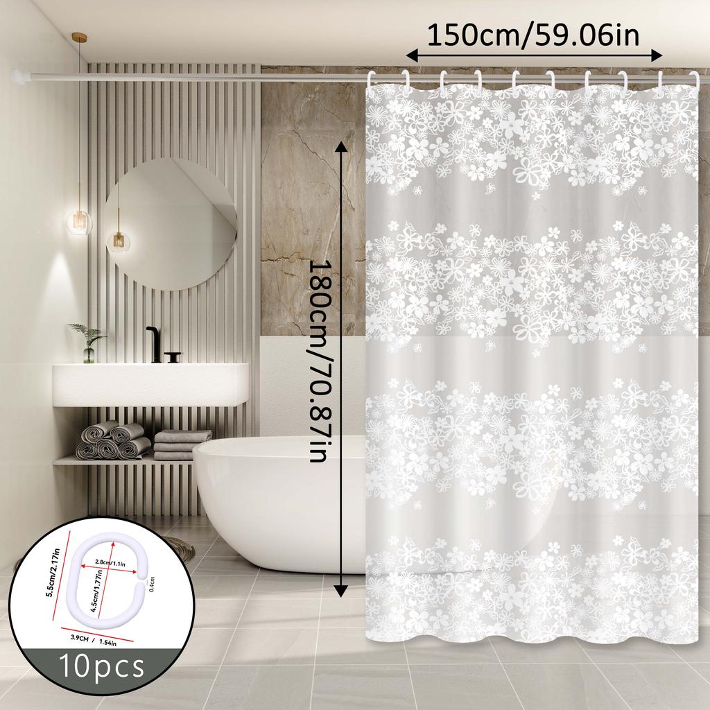 White Floral Pastoral Style Shower Curtain, Cozy Bathroom Curtain, Great Item for Rental Home Renovation and Bathroom Decor