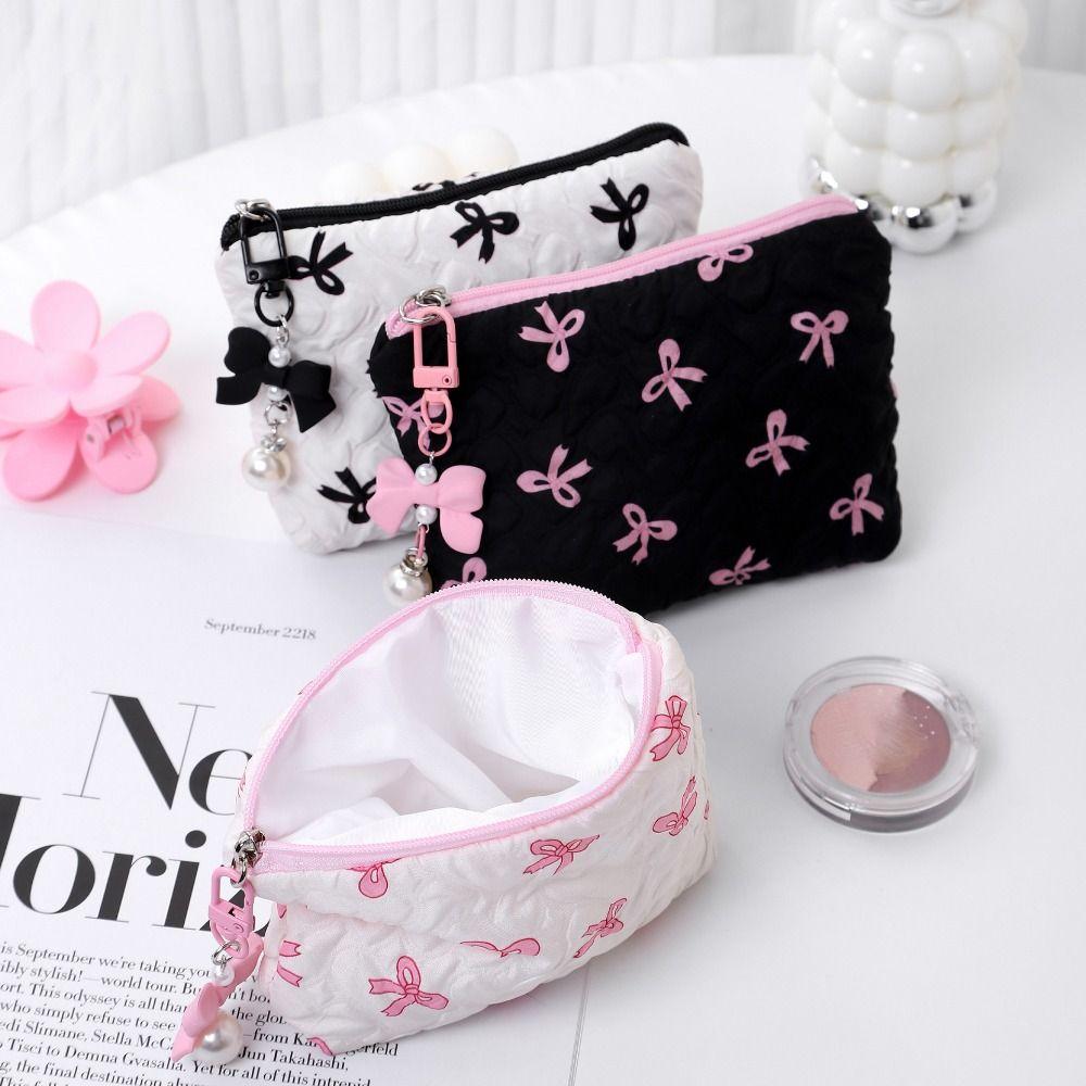 Fashion Bowknot Print Bow Makeup Bag Large Capacity Storage Pouch Coin Purse Skincare Bag Toiletry Storage