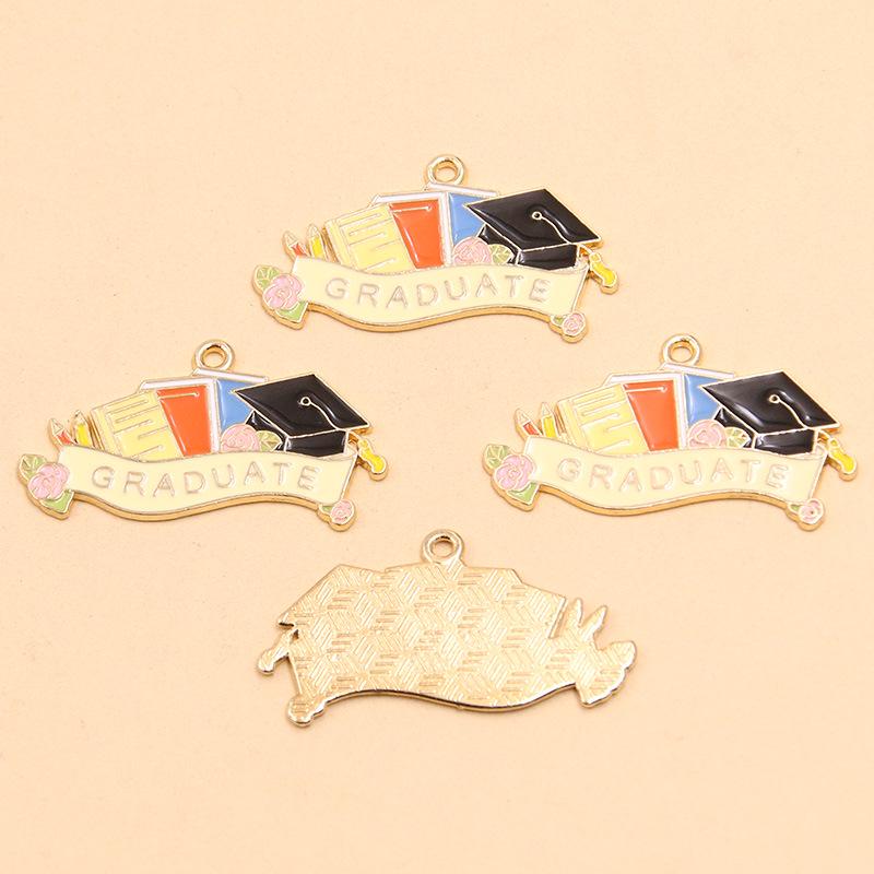 Graduation Season DIY Alloy Enamel Charms: Cap, Flowers, and Book Pendants