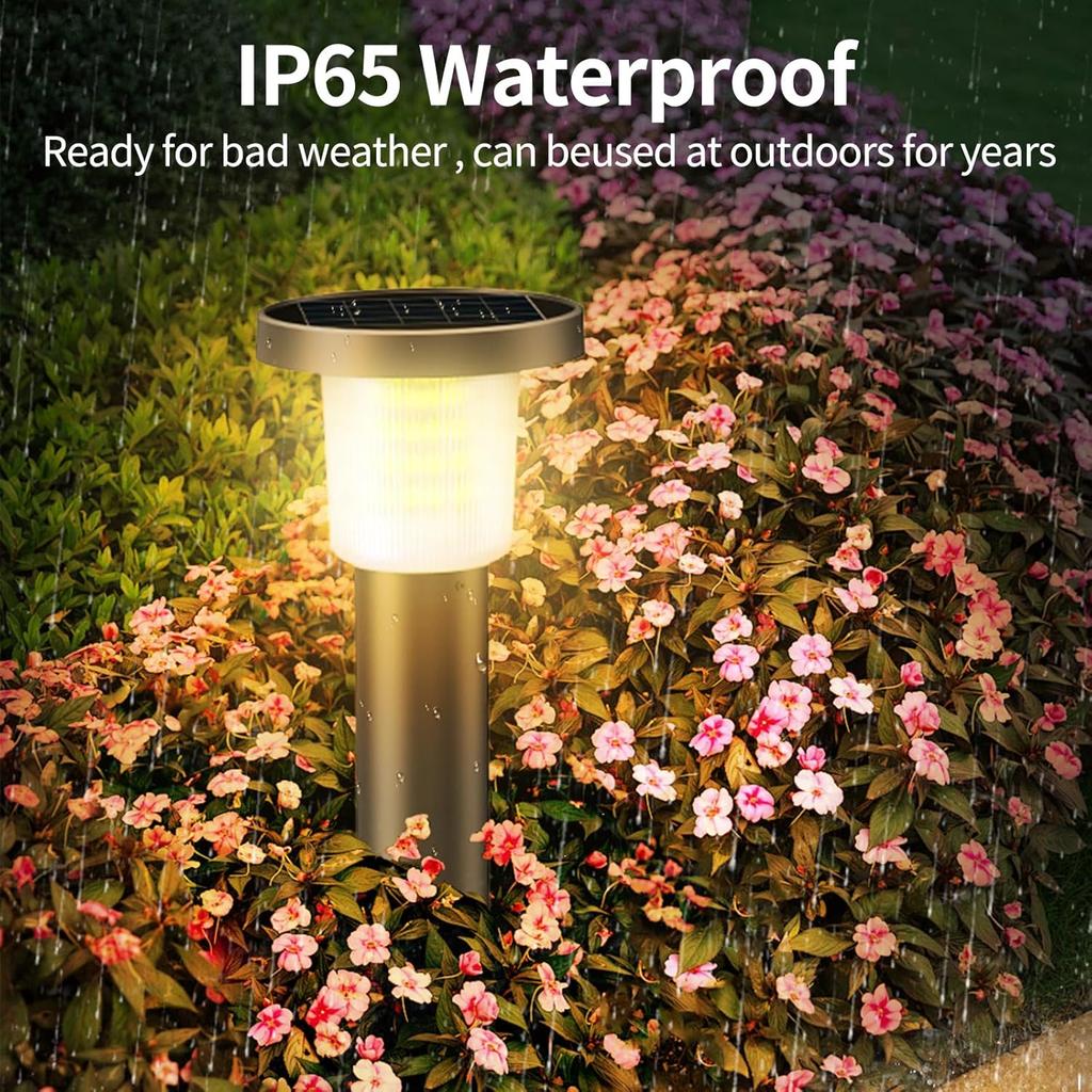 Solar Pathway Lights 2 Pack, IP65 Waterproof, 3-Color Remote Control, Auto On/Off Outdoor Lighting for Yard, Garden, Driveway, P