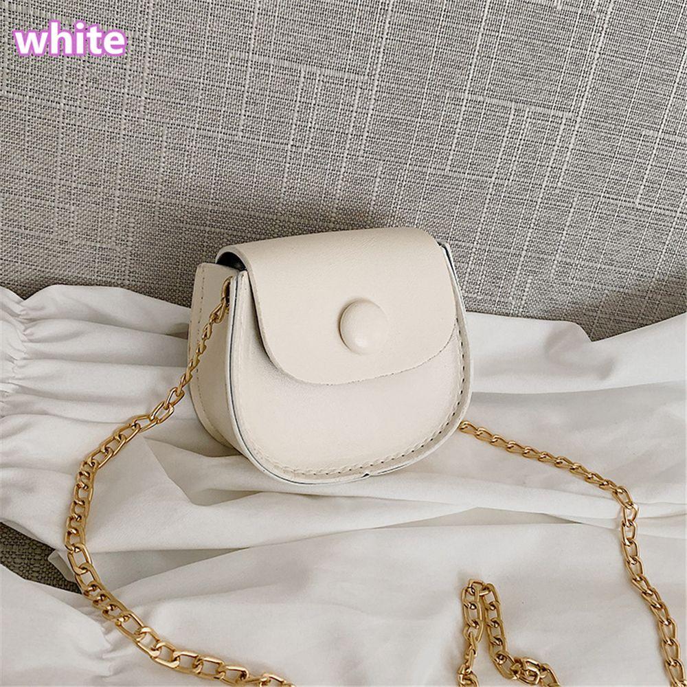 

Women Messenger Bags Shoulder Solid Mini Saddle Bag Chain Small Bag білий