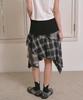THE GREEN LAB Asymmetrical Check Denim Skirt [Charcoal Gray]