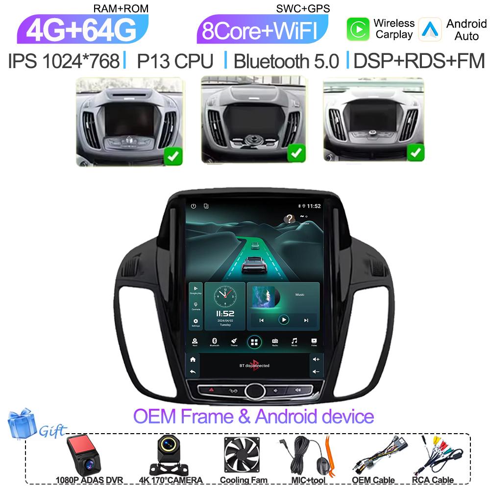 pdzh2 9.7 inch Car Android Auto For Ford KUGA C-max Escape 2013 - 2015 Multimedia Player Stereo GPS Navigation Head Unit Touch Screen