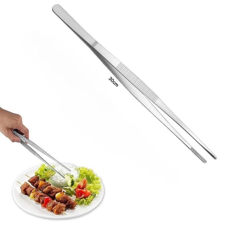 20CM/30CM Home Medical Garden Kitchen Barbecue Tools Long Barbecue Food Pliers Stainless Steel Straight Teeth Tweezers Practical