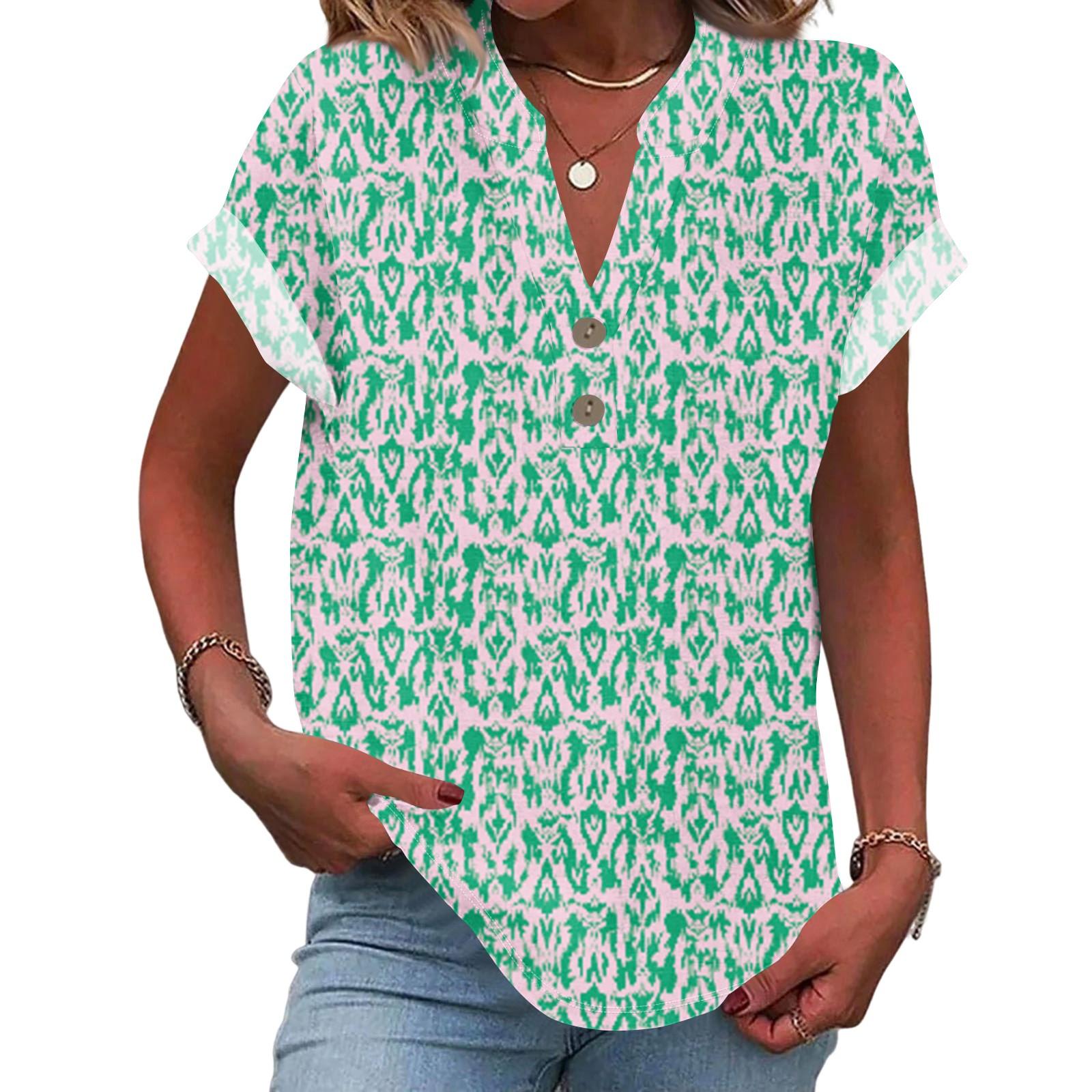 

Linen Tops For Women Summer V Neck Short Sleeve Length Sleeve Womens Tops Casual Loose Fit Blouses XL