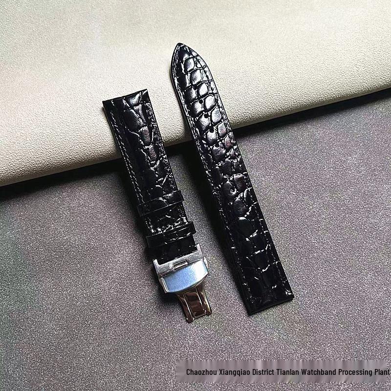 Men's Alligator Pattern Leather Watch Strap, Pin & Butterfly Buckles - Women's Accessories In Stock