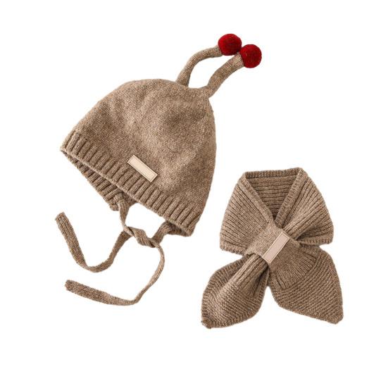 2Stk/Set Kinder Hut Schal Set Plüschkugeln Deko Schnürung Strickmütze Schal Set Elastische Kaltwetter Accessoires