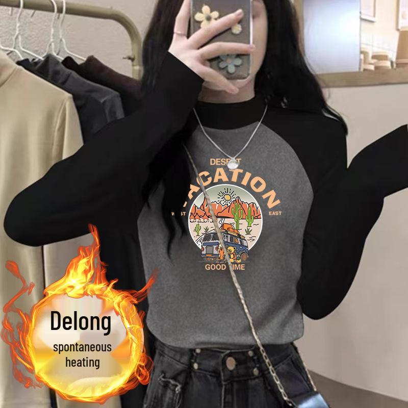 

Немецкий бархат с начесом Шикарный реглан Колорблок Приталенная Футболка с полувысоким воротом и длинным рукавом для женщин 3XL (145-160 jin)