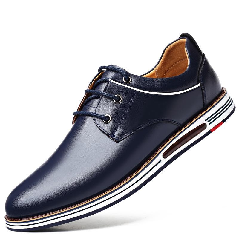 

New men s casual shoes lace-up leather breathable casual leather shoes men s trendy shoes 38 синий