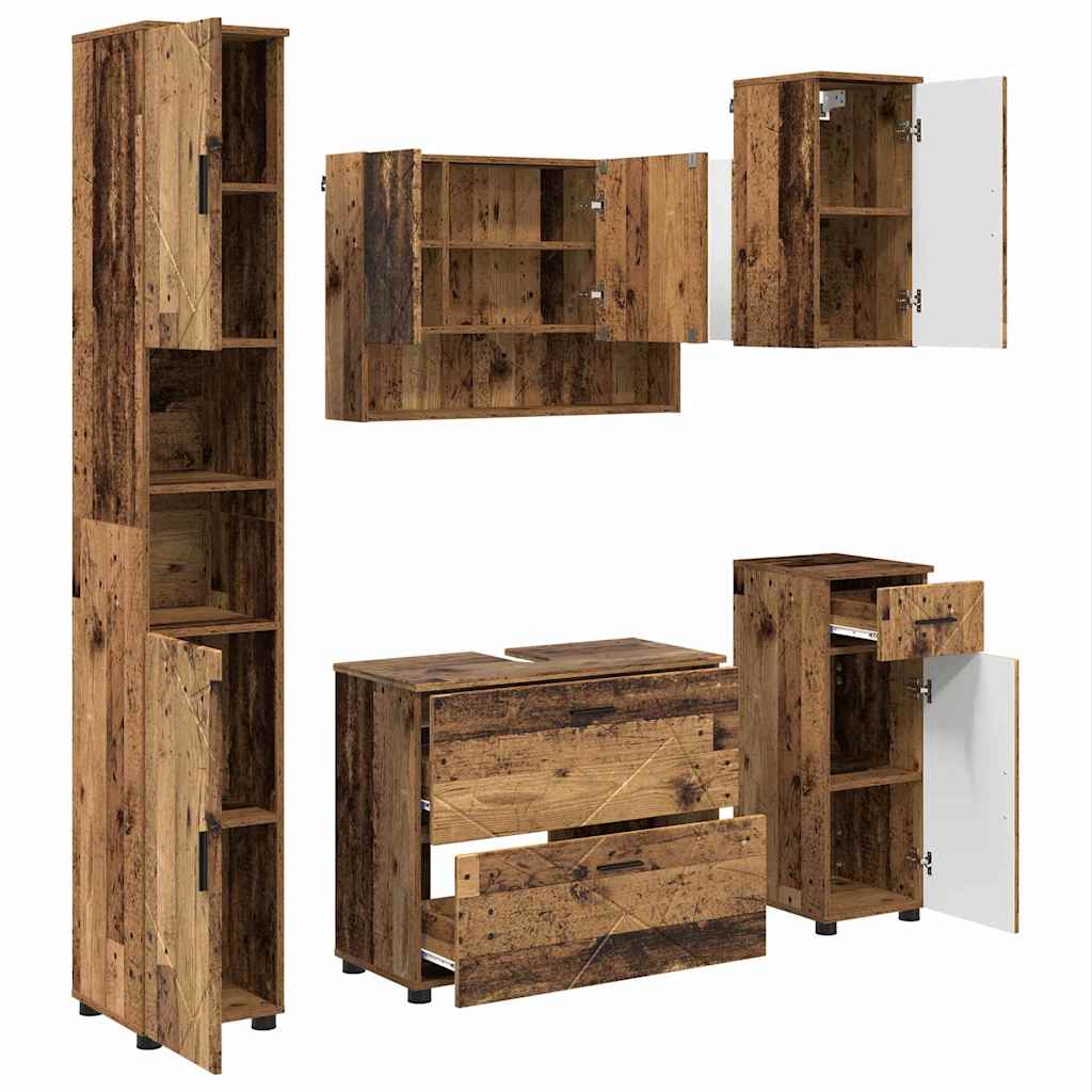 Bathroom Furniture Set with Door 5 Pcs Reclaimed Wood Plywood and Metal