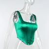 Sexy Satin Boned Corset Top For Women Summer Sleeveless Backless Square Collar Cropped Tops Club Party Tunic