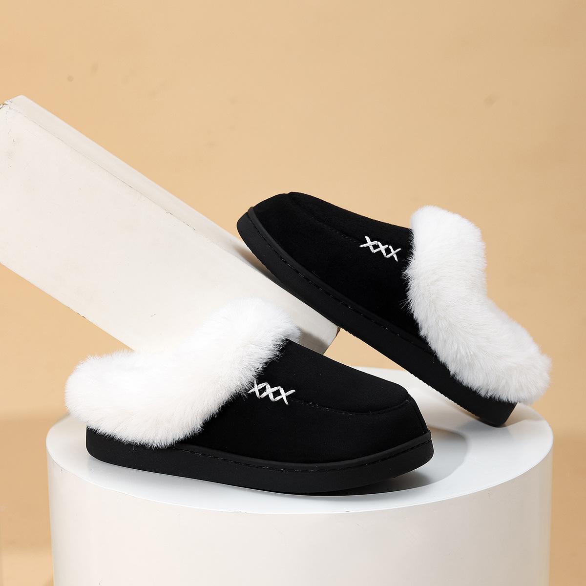 

Fashion New Fluffy Slippers for Couples Non Slip Warm Home Cotton Slippers with Heel White Plush 36-37 чёрный