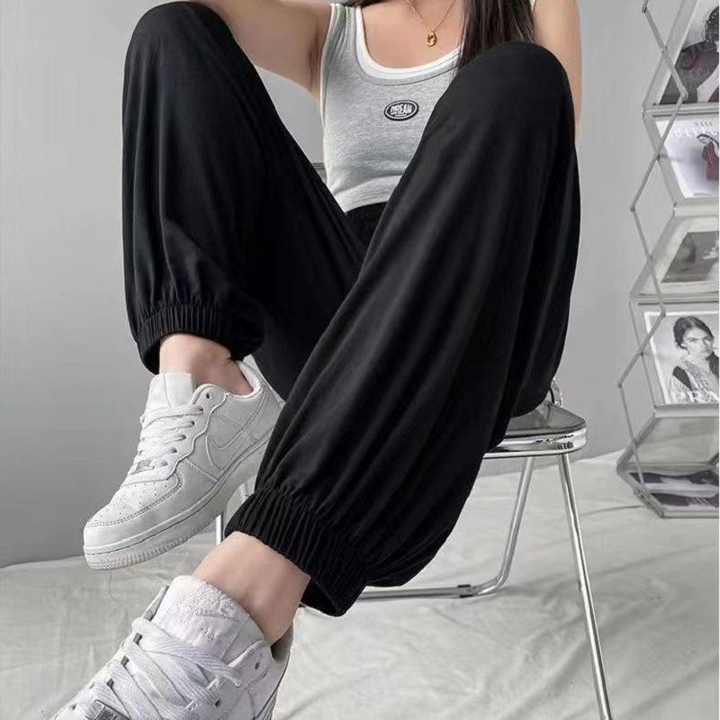 Pantaloni de vară pentru femei, din mătase, din bumbac, anti-țânțari, pentru plajă – pantaloni largi, casual de pijama