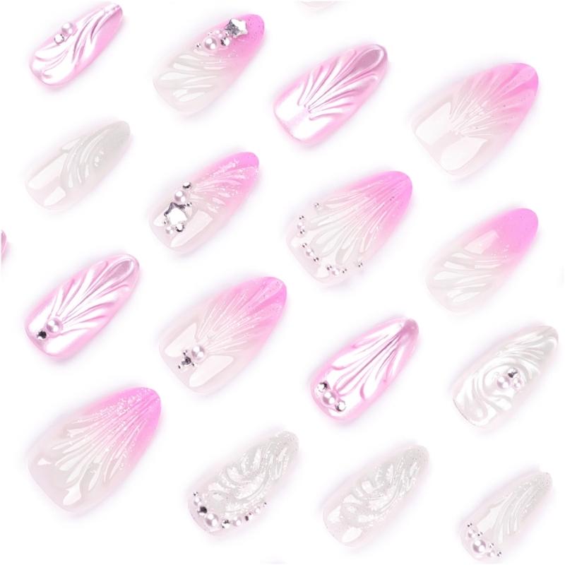 Almond Press On Nail Glossy Fake Nail Stick On Nail In 12 Sizes,24Pcs French Nail Tips for DIY Nail Art Decorations