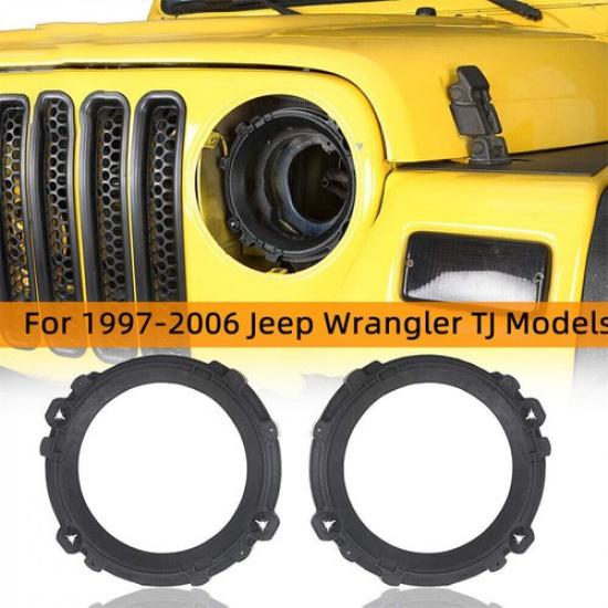 1Pair 7 Black Headlight Mount Bracket Ring For 1997-06 Jeep Wrangler TJ Models