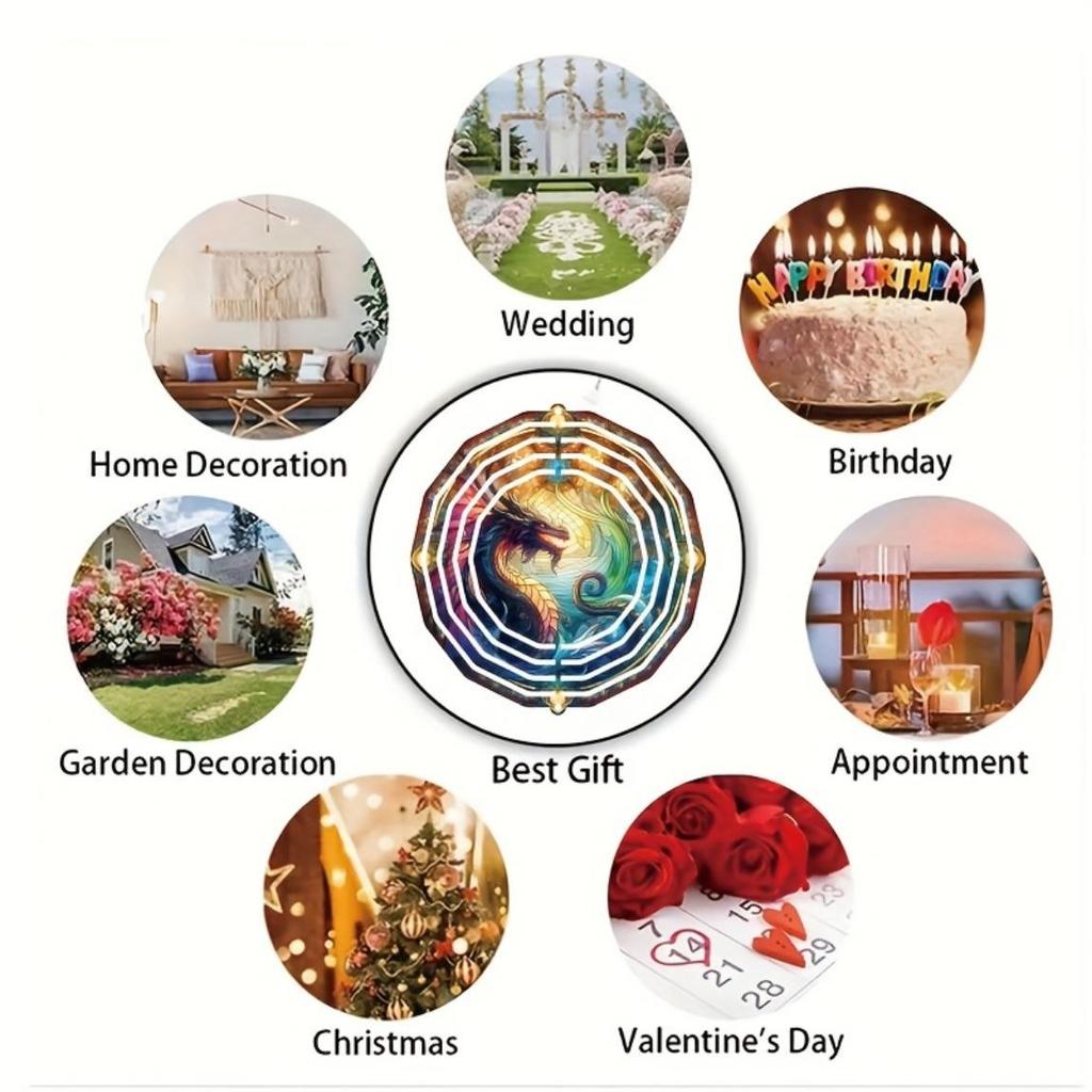 Metal 2D Dragon Wind Chime Outdoor Garden Decor Weather Resistant Hanging Ornament for Patio Yard Home No Electricity Needed