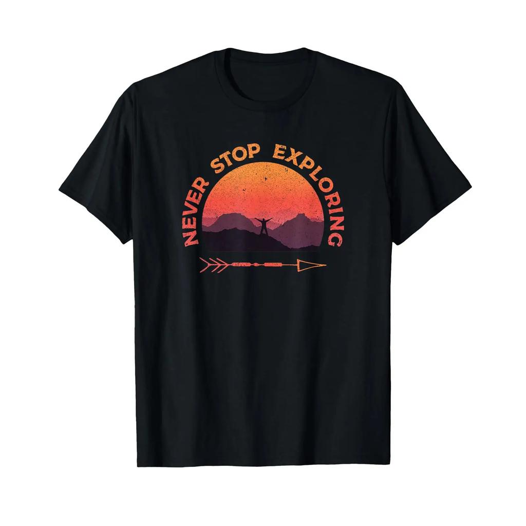 Never Stop Exploring Hiking Outdoor Retro Vintage T Shirt Vintage Unisex Comfortable Top For Everyday Wear Breathable