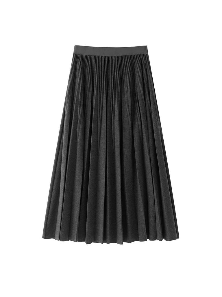 Xu Man Winter Korean Retro High-Waist Pleated A-Line Long Skirt for Women