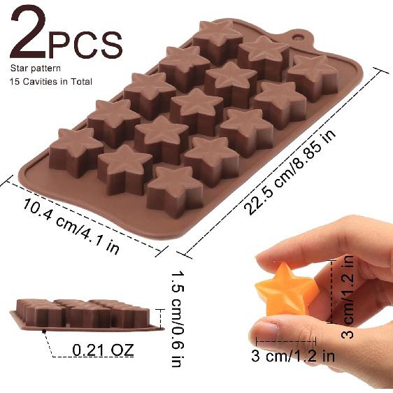 Small Star Silicone Molds, 15 Cavities Star Chocolate Molds for Candy/Gummy/Jelly/Fruit Snack, Mini 3D Stars Mold for Wax Melt/Resin, 2 Pcs