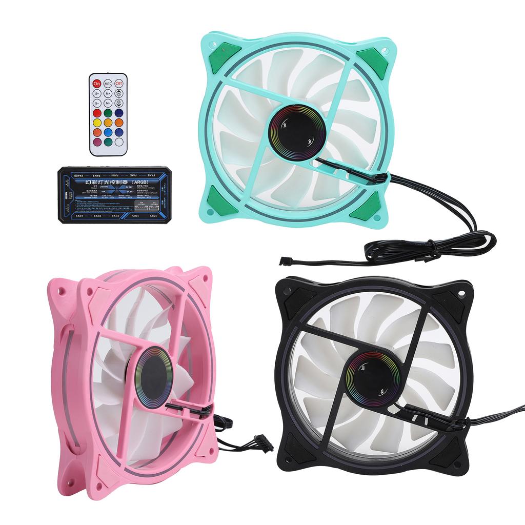 3Pcs Cooling Fans ARGB Controller 11 Fan Blades Silent Computer Air Cooler 1200rpm 12VGreen Black Pink