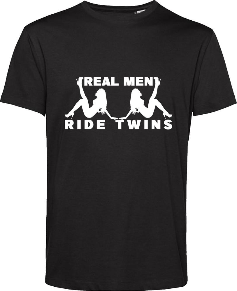 Real Unisex Ride Twins Biker T Shirt Funny Biker Design Offensive Adult Joke Top