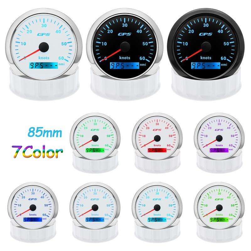 30Knots 60Knots 85mm GPS Speedometer Gauge with Antenna 7 Color Light Speed Meter Odometer Boat Yacht Waterproof 12V24V Custom