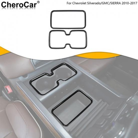 For 2010-17 Chevy Silverado Center Console Storage Cup Holder Trim Carbon Fiber
