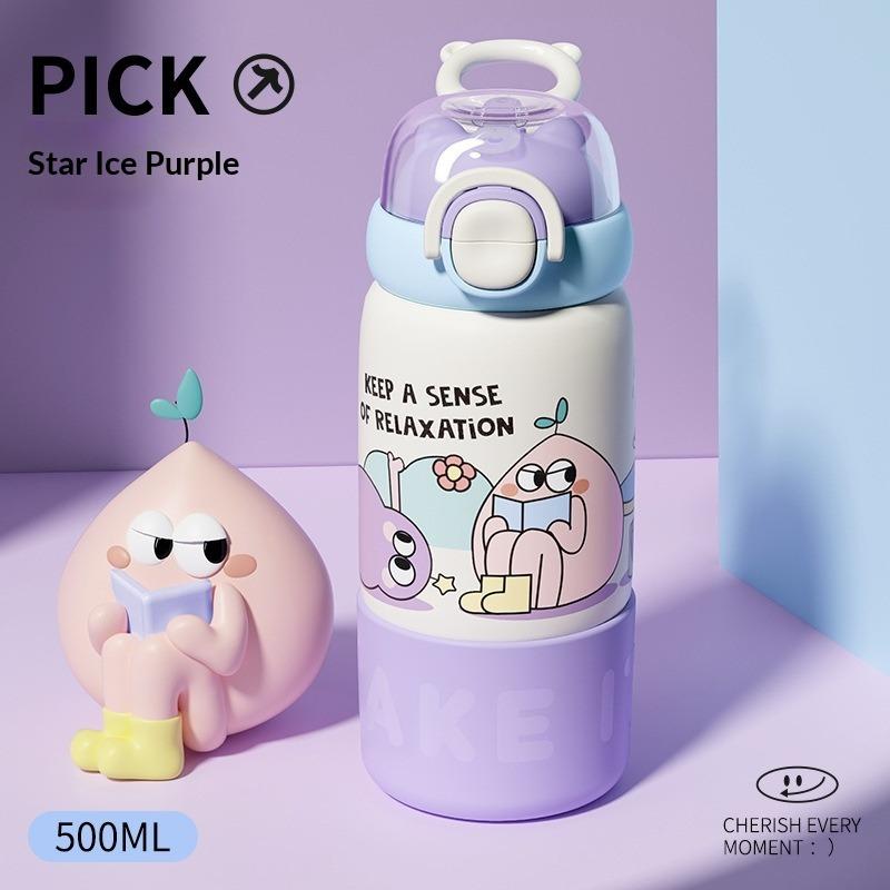 Children s Thermos Cup 304 Stainless Steel Large-capacity High-value Portable Water Cup Anti-drop Household Straw Cup Cup 500ml