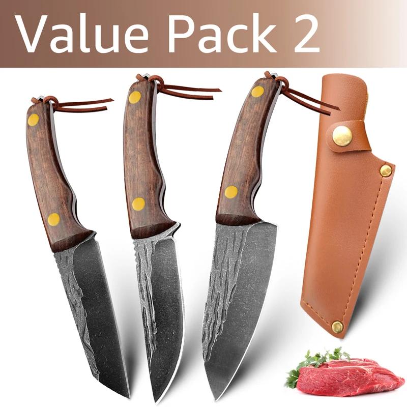 3.5inch Kitchen Knife Full Tang Thickened Knife High Carbon Steel Forged Butcher Knives Meat Cleaver Boning Knife Wooden Handle