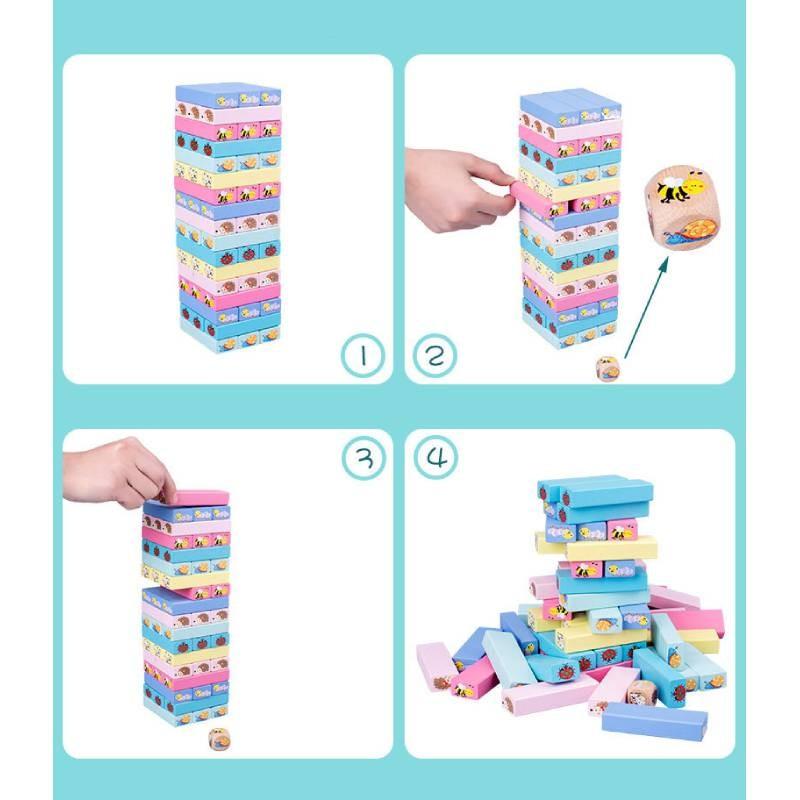Wooden Toy Stacking Cartoon Animals Printing Kids Educational Interactive Game