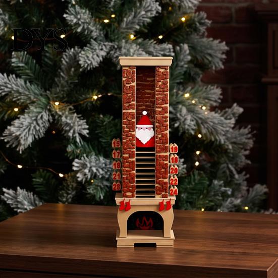 Holiday Countdown Gift 3D Printed Santa Fireplace Advent Calendar, 24-Day Christmas Ornament for Family Home Decor, Reusable Decoration Tabletop