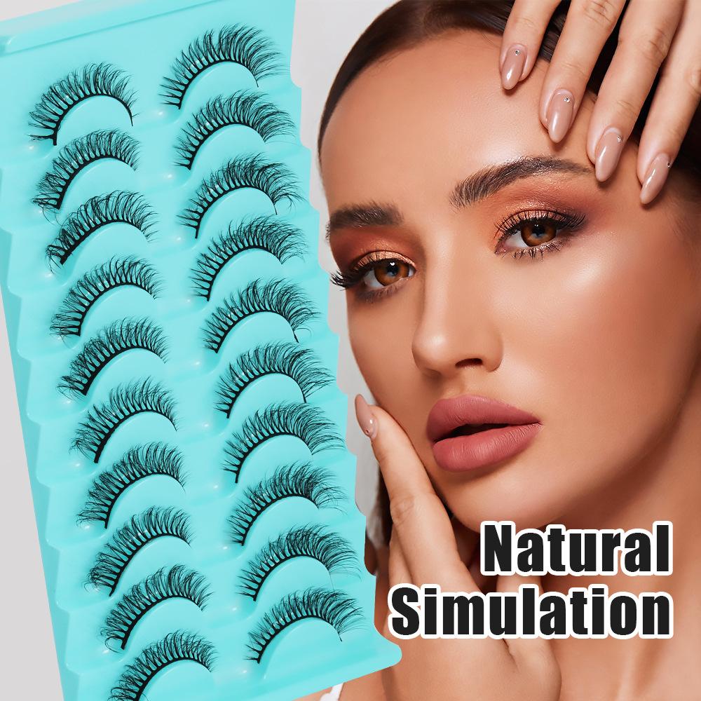 10 Pairs Of Chemical Fiber Eyelashes False Eyelashes Dense Simulation Cross Curl Short Eyelashes
