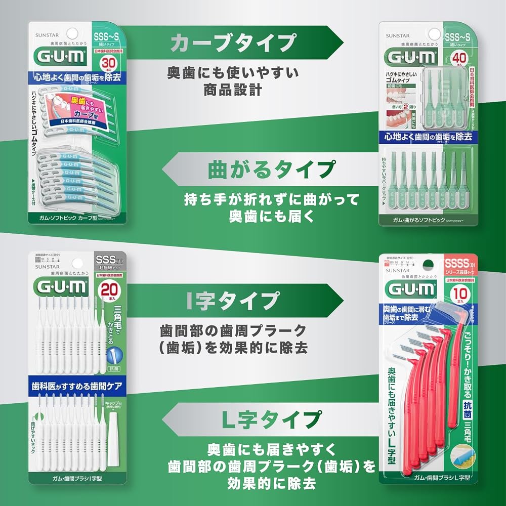 GUM Interdental Brush L-Shaped (Size: SSSS (0)) 10 Pcs Packs + Bonus