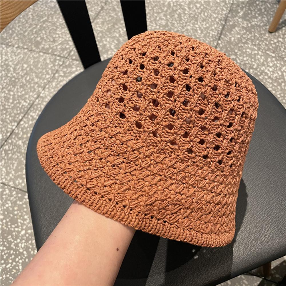 

New Foldable Solid Color Hollow Out UV Protection Beach Cap Sun Hat Women Straw Hats Bucket Hats