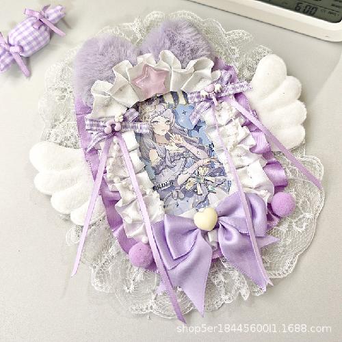 5.8cm Creative Design Kawaii Badge Pin Displaying Holder Sweet Lace Star Protector with Lanyard Fashoin Badge Clip Cover Case