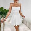 Elegante Vestito Estivo Corto Senza Spalline Sexy Schiena Scoperta Senza Maniche Slim Fit A-line Vestiti da Festa Donna Monocolore Moda Pieghettato Abito Canottiera Abbigliamento