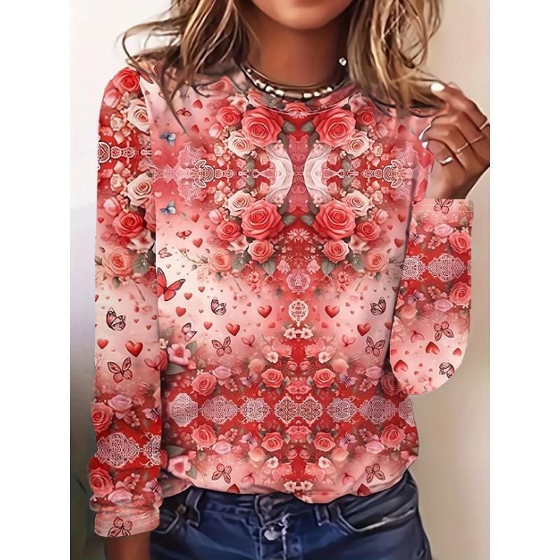 Maglione Largo da Donna 2026 Primavera, Estate, Autunno e Inverno Nuovo Design Stampato Top T-shirt a Manica Lunga Girocollo Taglia Larga