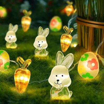 2M 20LED Bunny Rabbit Easter String Lights Battery Powered Decoration Copper Wire Lights Carrot Egg Holiday Festival Party Decor