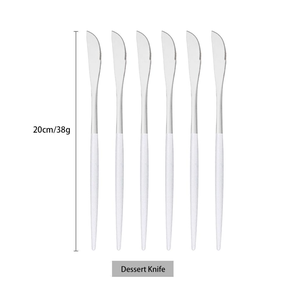 6Pcs White Silver Cutlery Set Stainless Steel Dinnerware Tableware Dessert Knife Forks Long Handle Spoon Coffee Spoons Flatware