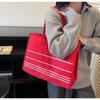 Striped canvas bag women's large-capacity new autumn and winter versatile simple shoulder bag college student tote bag