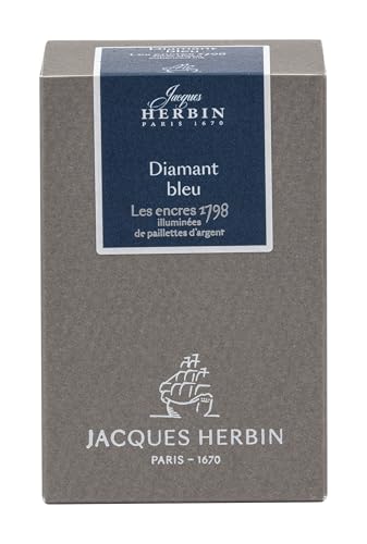 Herbin Anniversary Ink 1798, Diamond Blue, 50ml, for Fountain Pens, Glass Pens, and Dip Pens (Contains Silver Nanoparticles) (hbj15519)