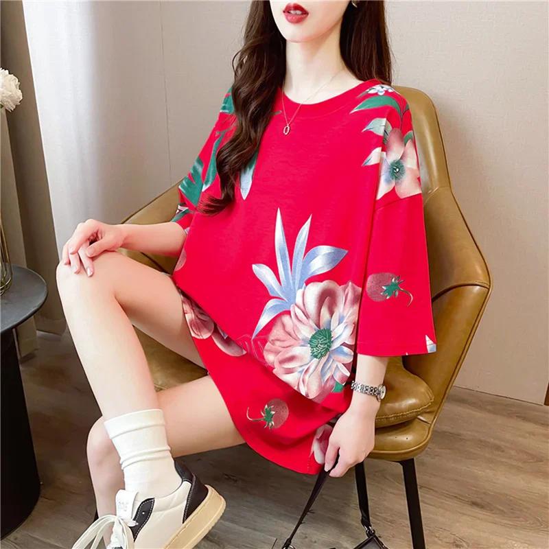 Sommer Vintage Print T-Shirt Mode Damen Übergroß Grafik Langarm T-Shirts Y2k Oberteile Harajuku Hip Hop Streetwear Jugend