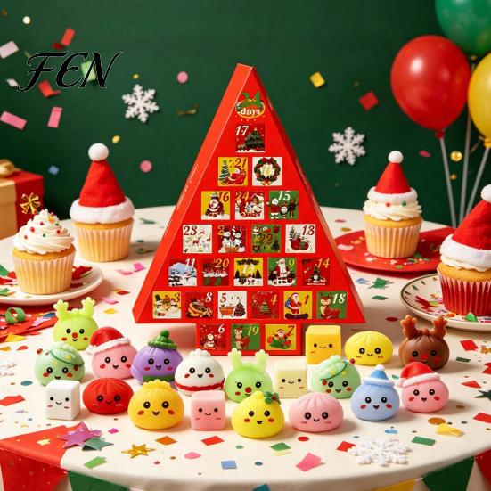 24 Day Countdown Box for Christmas Advent Calendar, with Mystery Figures, TPR Material Miniatures Collection Festive Holiday Decor Kids Room And Home