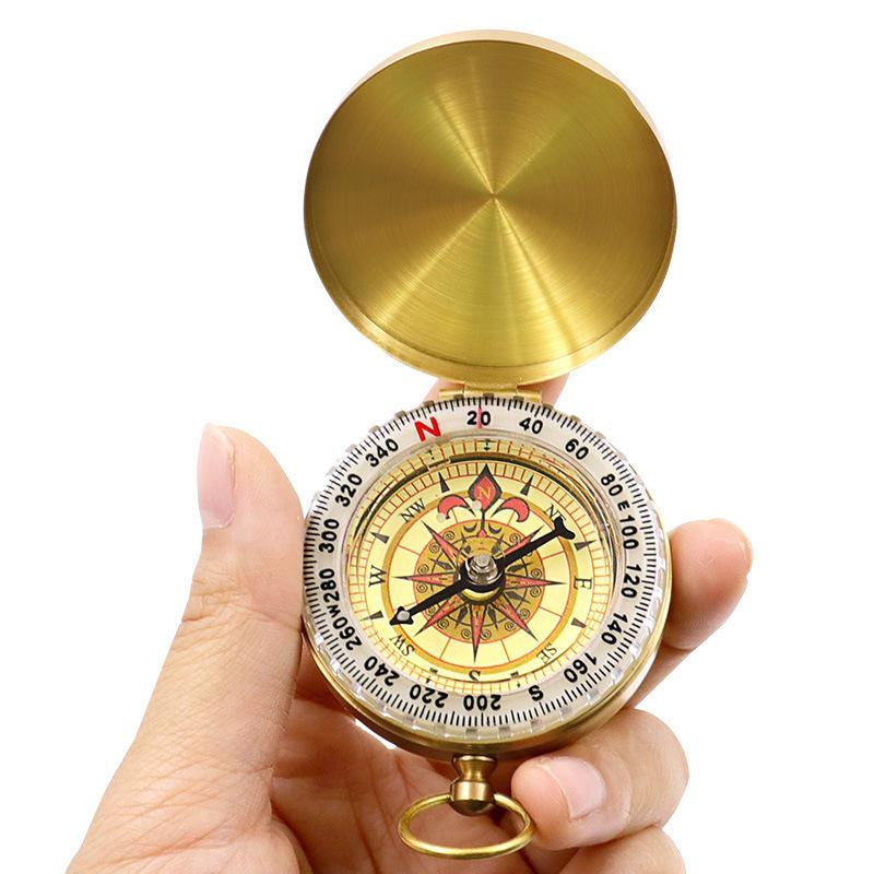 Compact Brass Flip-Top Compass with Luminous Dial for Outdoor Travel