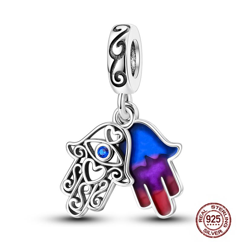 Charms  925 Sterling Copper Love Heart Sunflower Family Puppy Clip Charm Fit Bracelets Original Beads Women Souvenir DIY Zircon