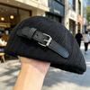 Vintage British Style Knit Beret Cap Women - Versatile Artistic Painter Hat With Belt Detail
